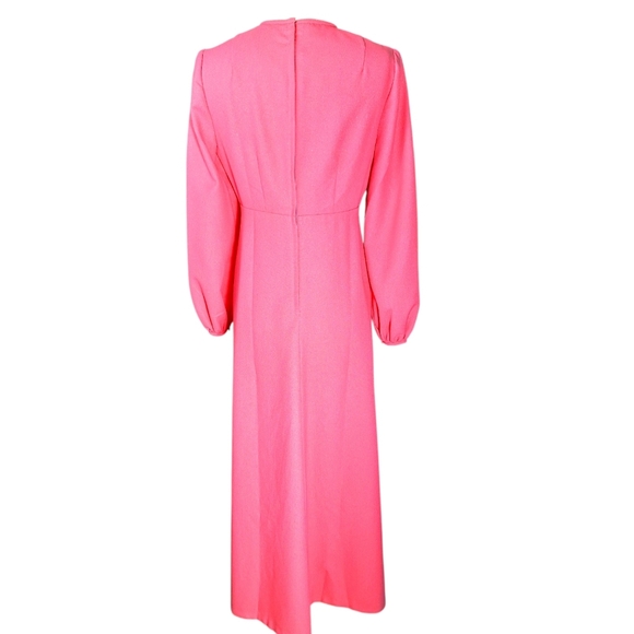 Vintage 60s 70s Pink Metallic Long Sleeve Maxi Dress Sz Small Hippie Disco Boho - Picture 2 of 10